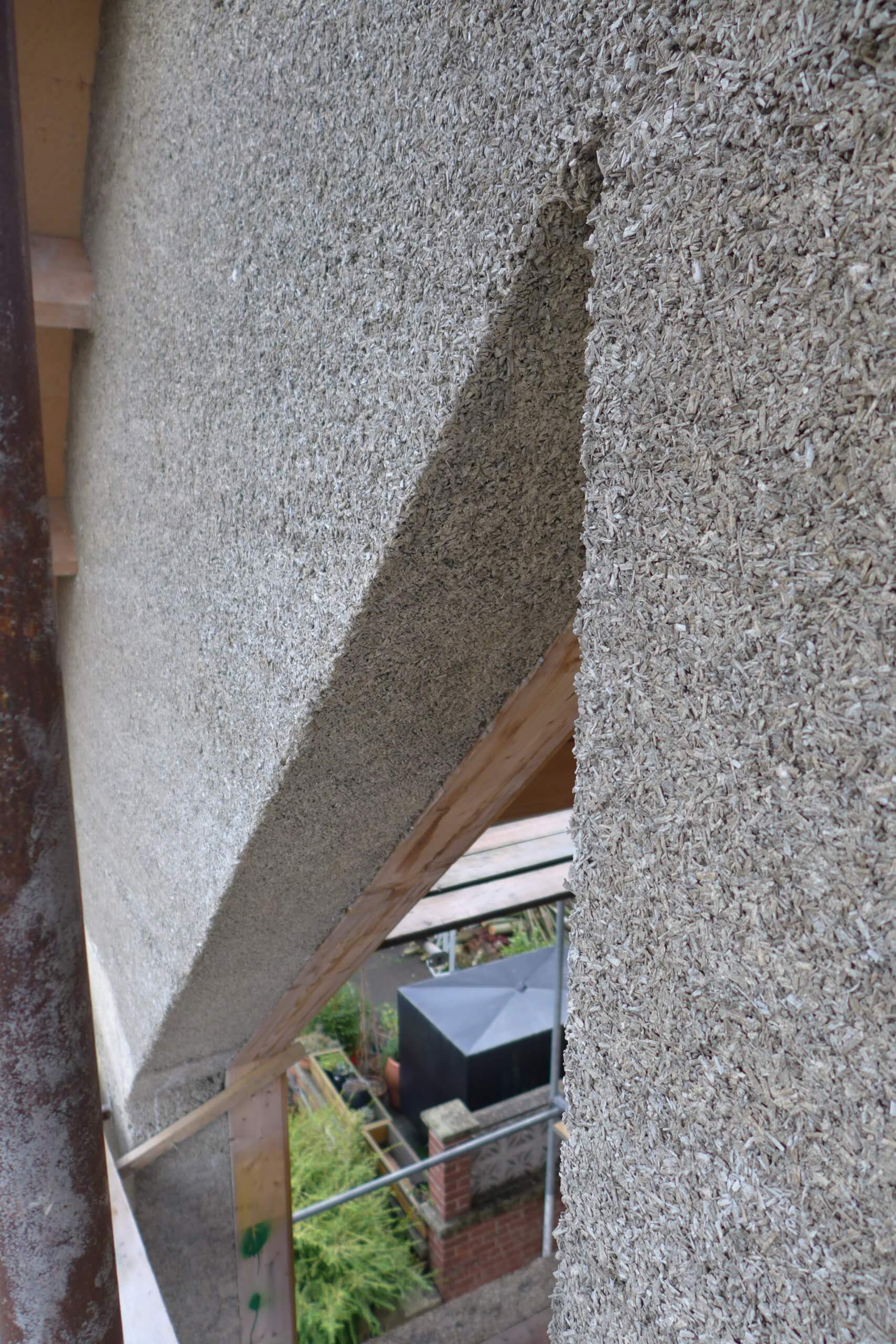 close up view of window opening in hempcrete wall